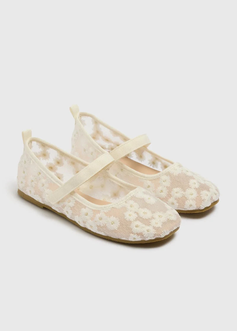 Matalan Girls White Floral Mesh Ballet Flats